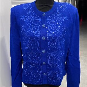 Exquisite Blue Embroidered Cardigan made by St. John evening Vintage beautiful.